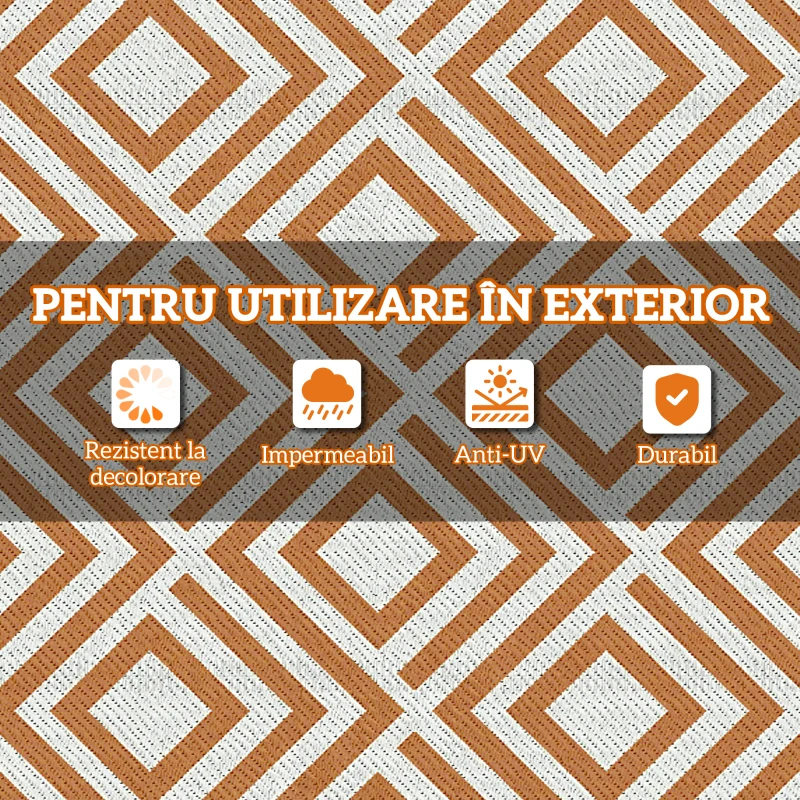 Outsunny Covor de Exterior pentru Balcon și Terasă, Rezistent la Raze UV, 182x274 cm, Maro și Alb