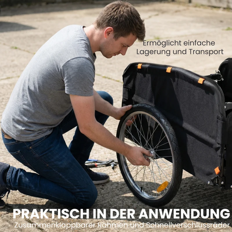 SPORTNOW Fahrradanhänger 170 Liter Fahrrad Lastenanhänger mit Kupplung Abdeckplane 51 cm Schnellspannend Luftreifen bis 40 kg
