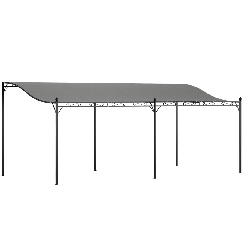 Outsunny Pérgola de Pared 3x6 m con Techo Inclinado Orificios de Drenaje y Estructura Metálica Gris Oscuro