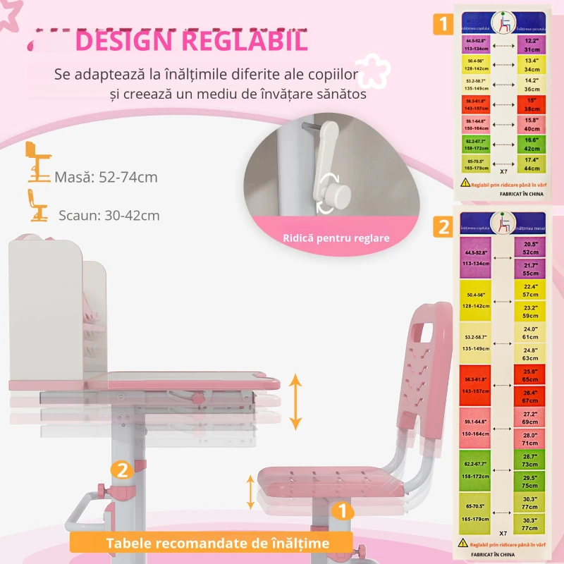 Zonekiz Set Birou Copii Reglabil – Cu Scaun, Sertar si Raft