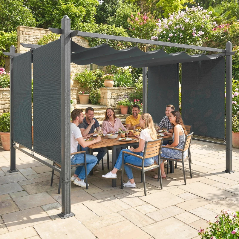Outsunny Pergola en Aluminium Tonnelle de Jardin Stores Automatiques Coulissante Rétractable UV50+ 3x4 m Gris Anthracite