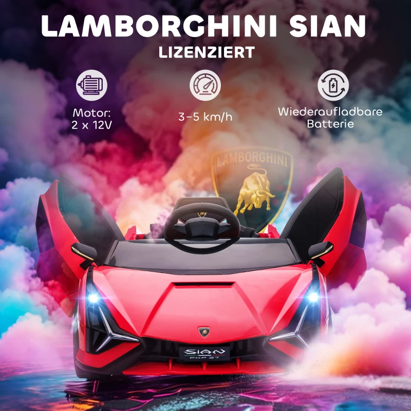 HOMCOM kindervoertuig 2 rijmodi Lamborghini SIAN SUV auto speelgoed elektrische auto met afstandsbediening extra brede banden muziek (MP3 / USB) licht 3–5 jaar PP metaal rood 108 x 62 x 40 cm(m-4)