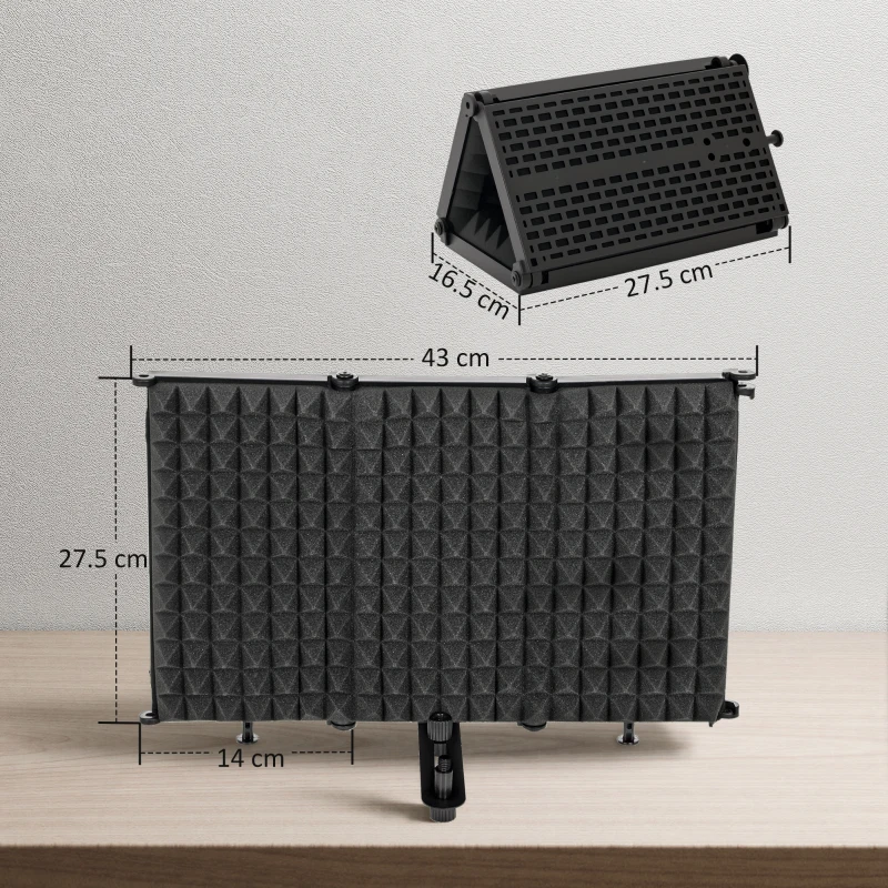 HOMCOM Studio Microphone Isolation Shield, Foldable Adjustable Recording Studio Equipment, 3-Panel High Density Absorbent Foam Shield with 3/8" Threaded Mount, Black