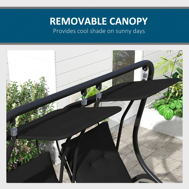 Outsunny Two-Seat Garden Swing Chair, with Protective Canopy - Black