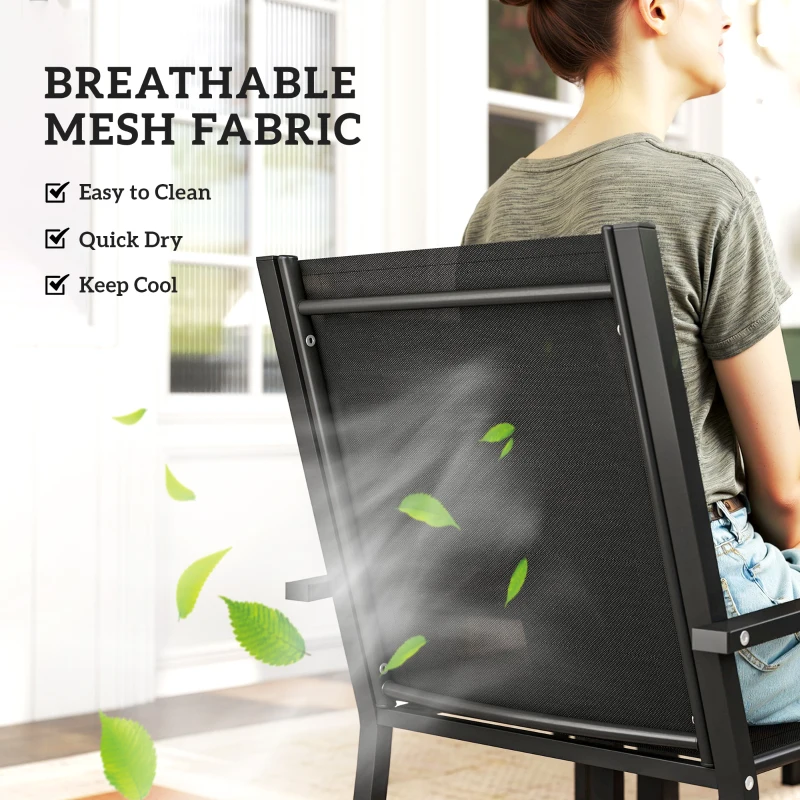 Outsunny Seven-Piece Garden Dining Set, with Plastic Wood-Top Table - Black