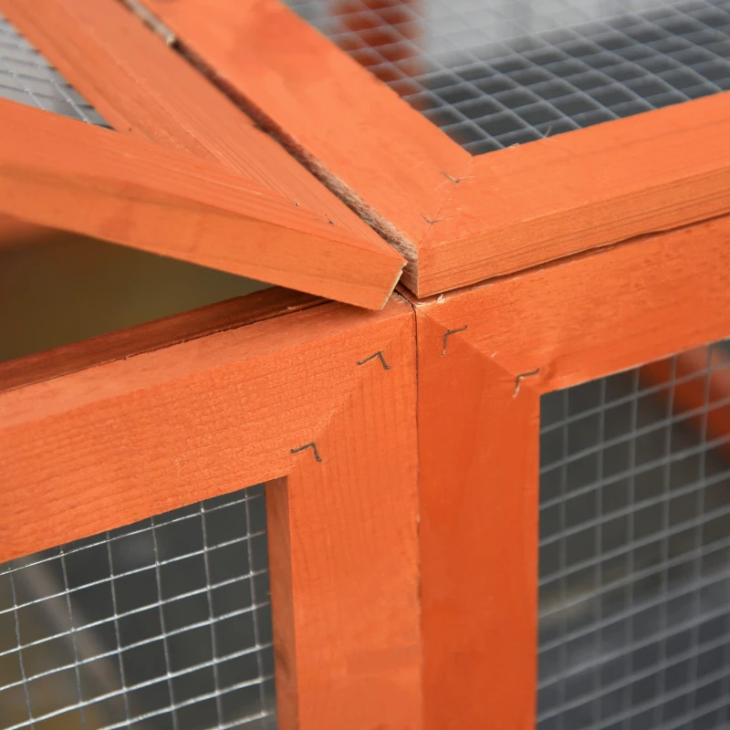 PawHut Konijnenhok konijnenkooi met buitenverblijf kleine dierenhok massief hout oranje(m-11)