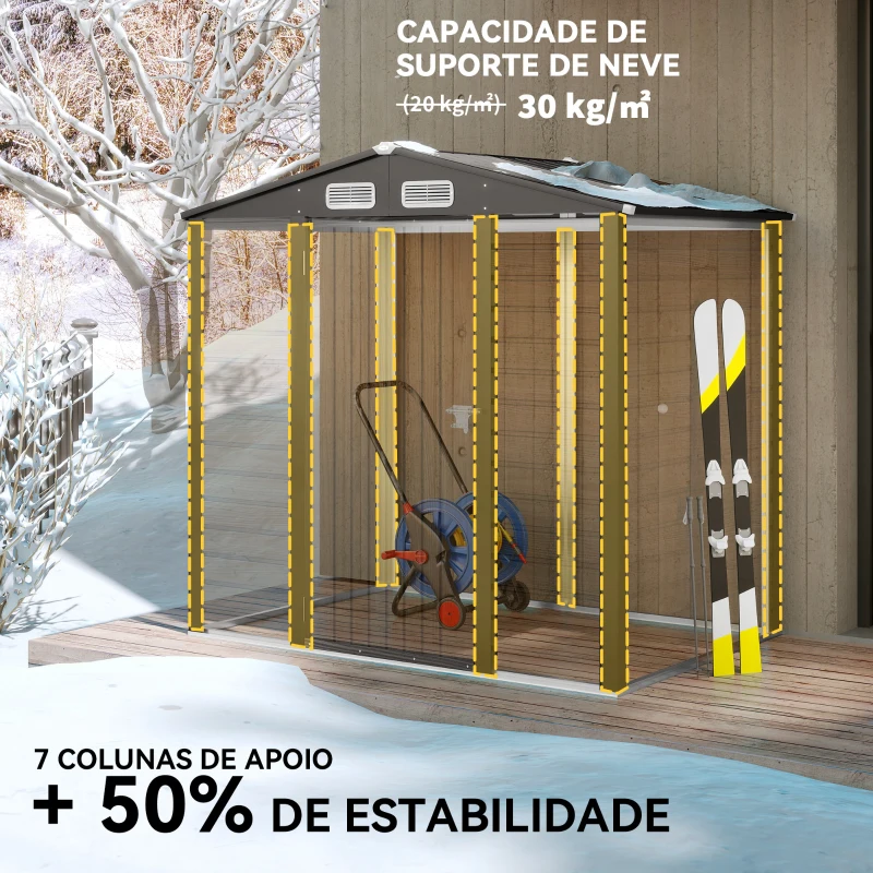 Outsunny Abrigo de Jardim 2,27 m² 190x131x188 cm com 2 Ventilações Porta com Fechadura para Armazenamento de Ferramentas Cinza