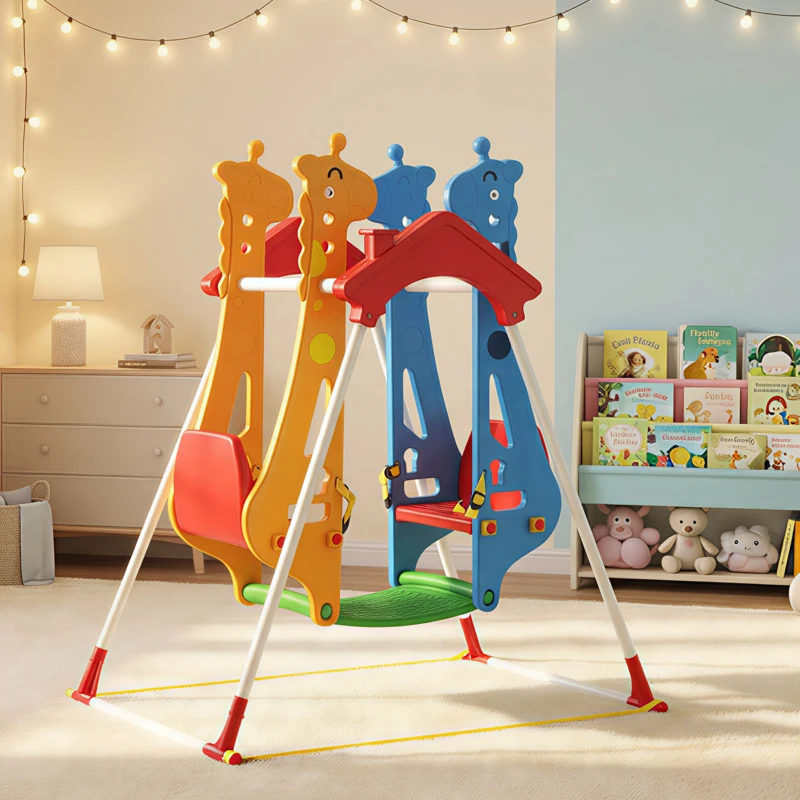 AIYAPLAY Columpio para Niños, Estructura Columpio Niños 3-5 Años con Doble Asiento Cara a Cara, 114x94x134,5cm, Multicolor