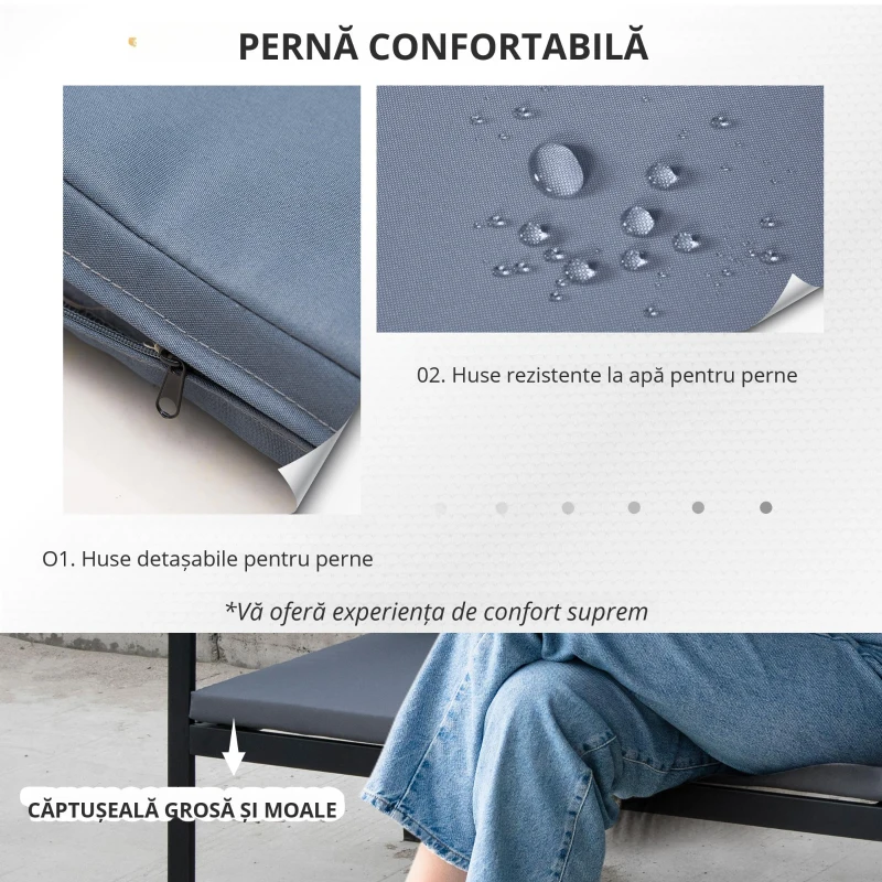 Outsunny Set Mobilier de Grădină din Ratan din 2 Scaune cu Brațe pentru Terasă, Bancă și Masă de Cafea, 80x42x37 cm, Negru(m-4)