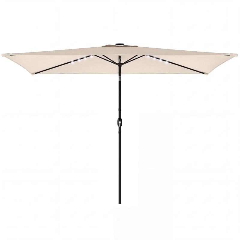 Outsunny Parasol LED Solar ca. 300 x 200 cm kantelbaar balkonparasol met slinger beschermhoes, UV-bescherming, draaibaar Crèmewit