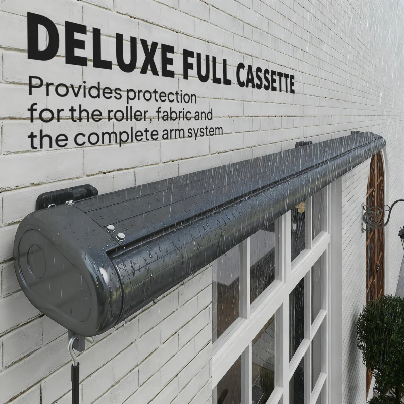 Outsunny 4 x 3(m) Full Cassette Electric Awning with Remote Controller, Aluminium Frame DIY Retractable Garden Awning, UPF50+ Sun Shade Canopy for Deck Door Window, Dark Grey