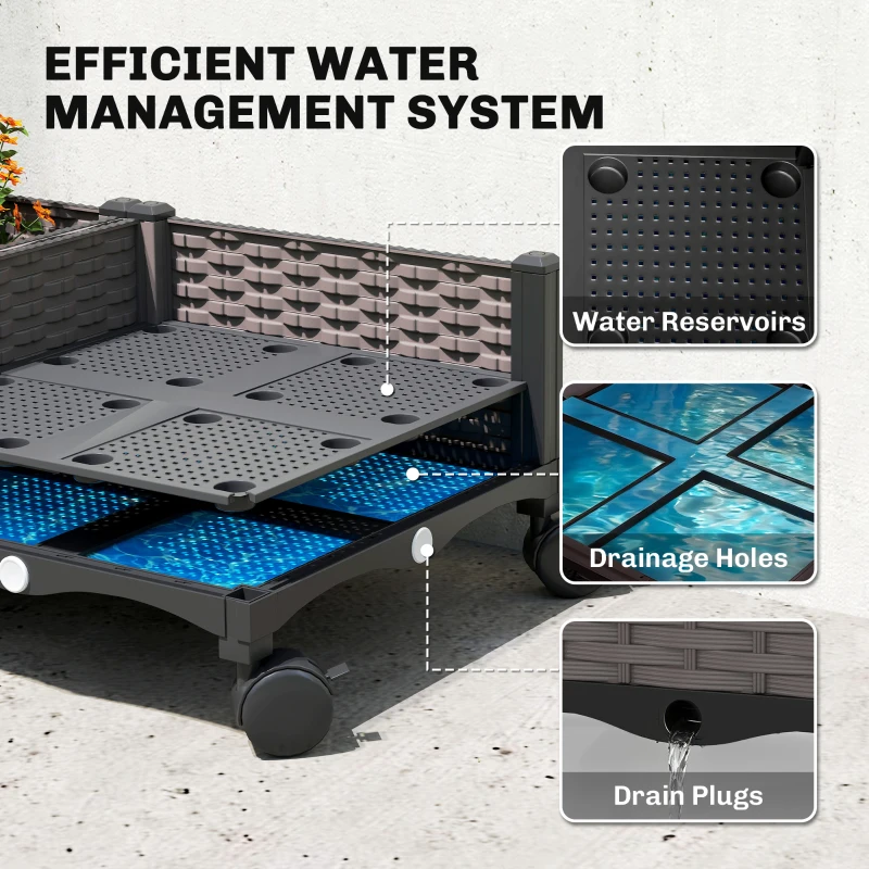 Outsunny Raised Garden Bed with Arch Trellis, Raised Bed for Garden on Wheels with Side Trellis, Self Watering Planter Box