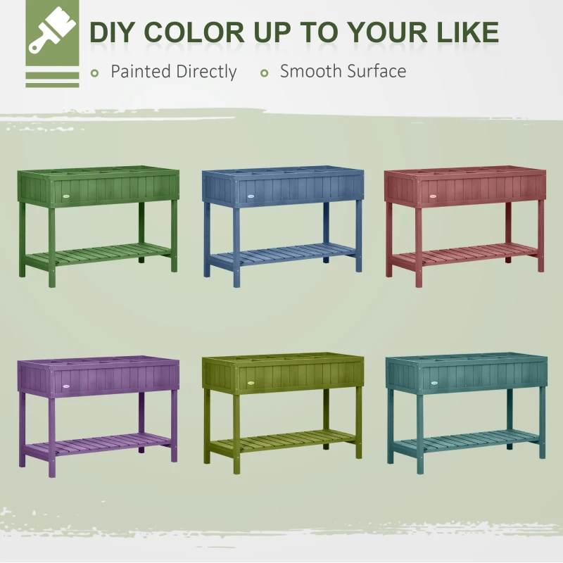 Outsunny Fir Wood Raised Rectangular 8 Compartment Plant Stand Dark Grey