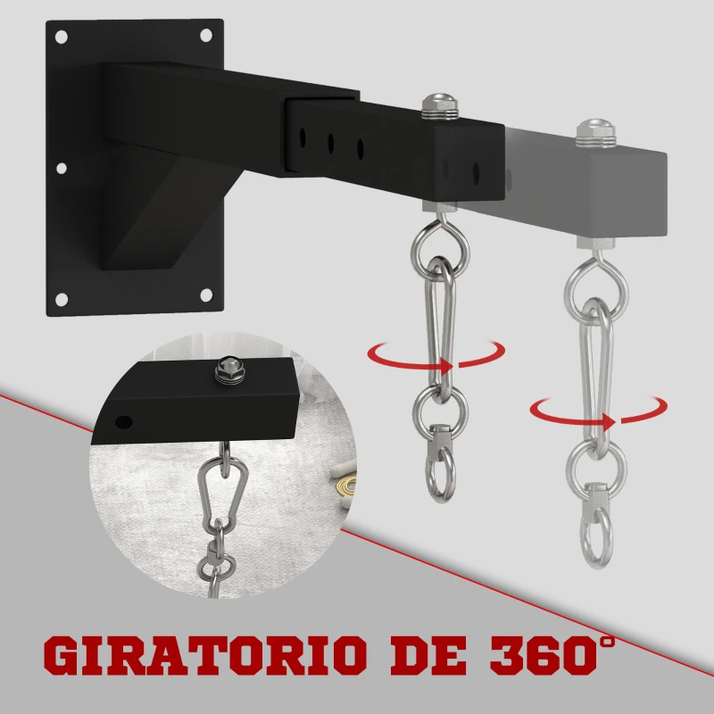SPORTNOW Soporte Saco Boxeo de Pared con Distancia Ajustable Gancho Giratorio Cadenas 45-65 cm Negro
