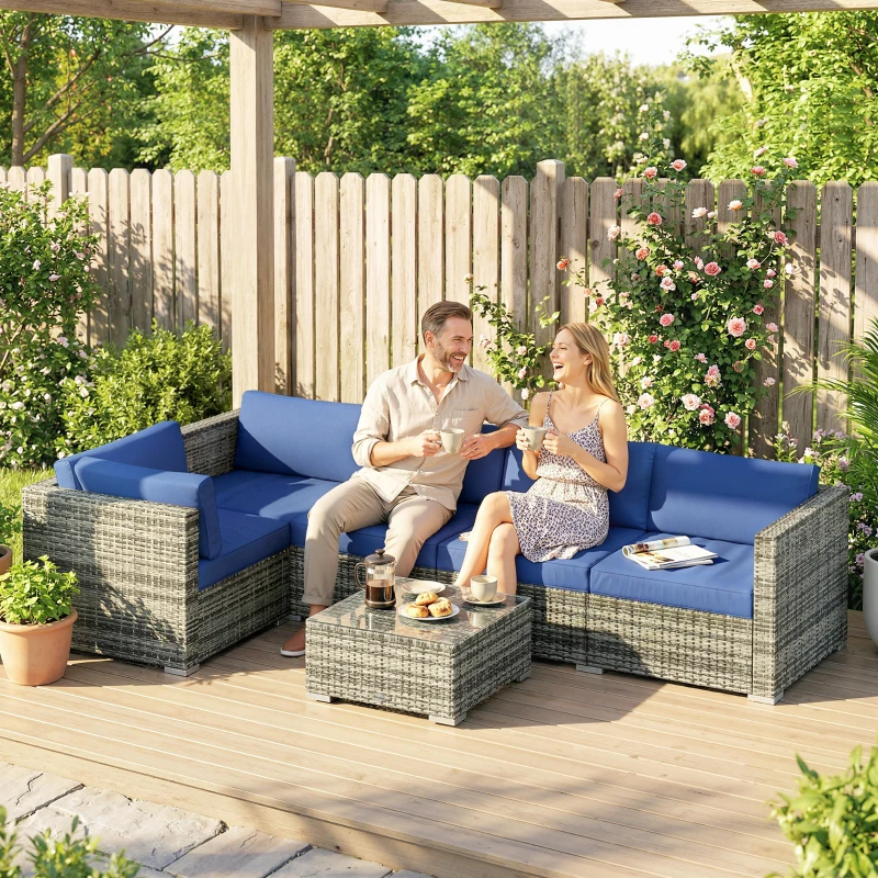 Outsunny Four-Piece Rattan Sofa Set - Blue
