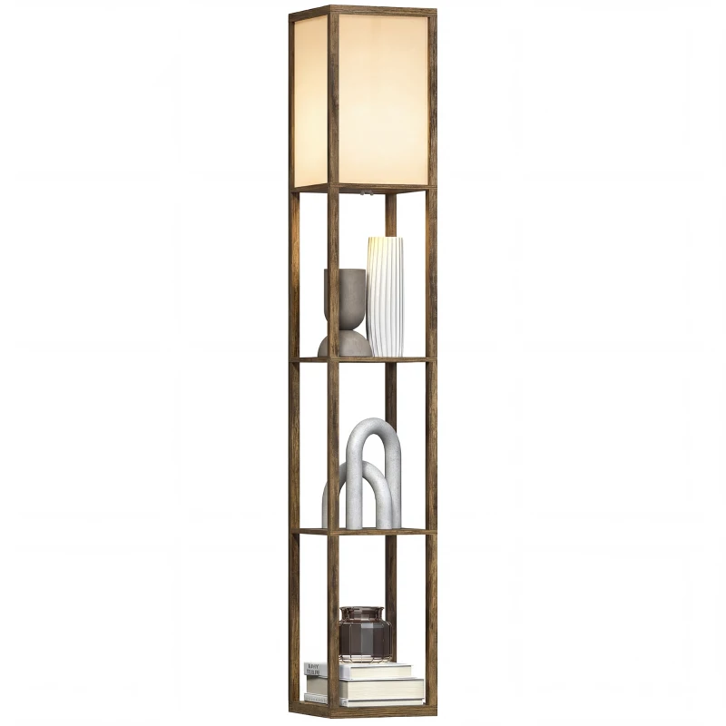 HOMCOM 3-Tier Floor Lamp, Floor Light with Storage Shelf, Reading Standing Lamp with Acrylic Shade for Living Room, Bedroom, Kitchen, Dining Room, Office, Dorm, 160cm, Brown