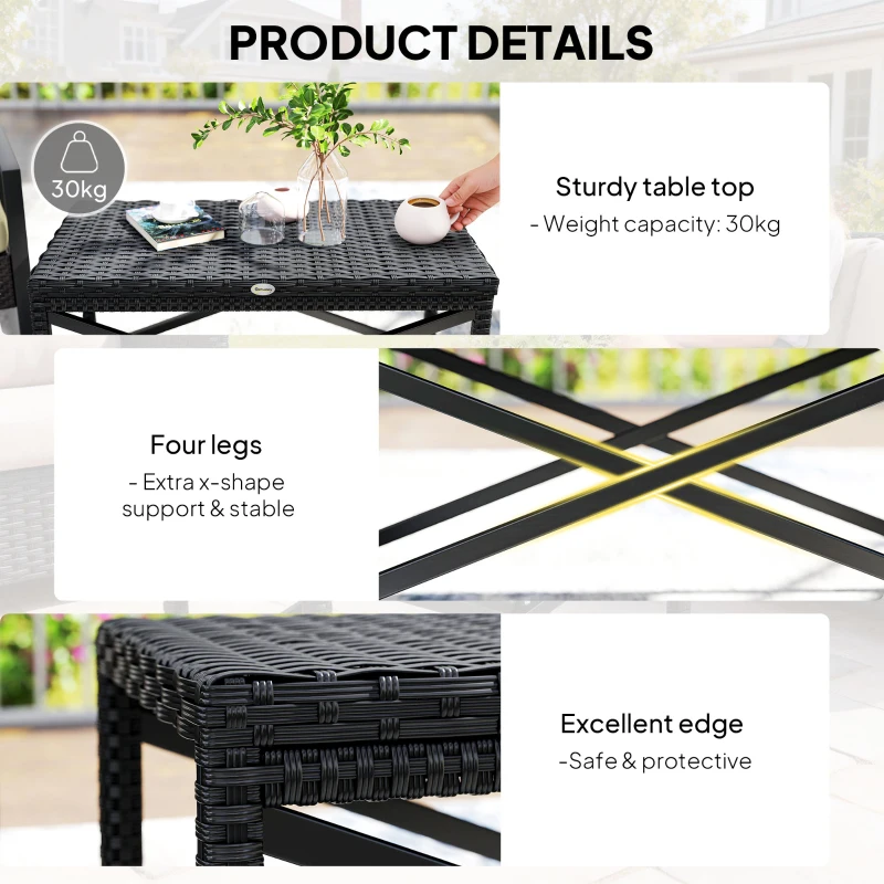 Outsunny Outdoor Coffee Table Side Table with X-Shape Frame for Patio, Balcony, Black