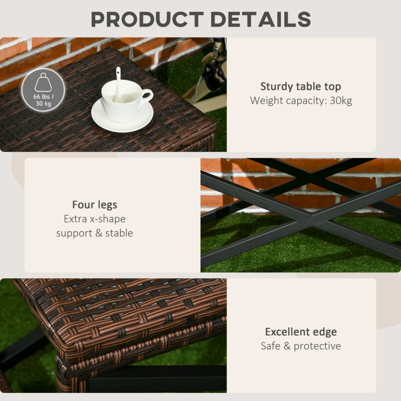 Outsunny PE Rattan Garden Side Table, Outdoor Coffee Table with X-Shape Frame, Mixed Brown