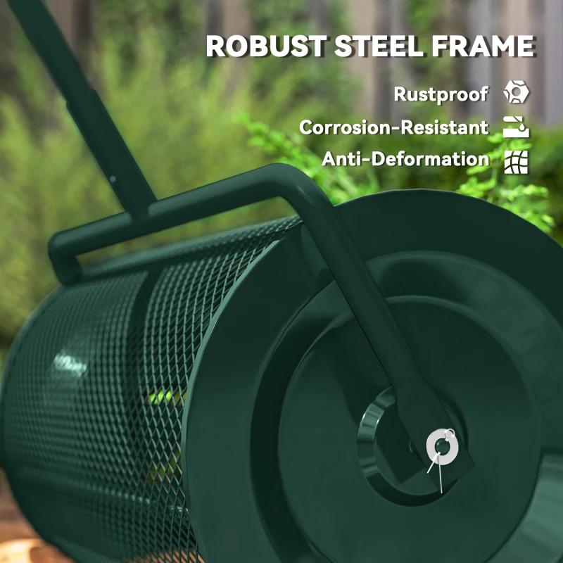 Outsunny Compost Spreader, 24" Peat Moss Spreader with Height Adjustable T Shaped Handle and Metal Mesh Basket, Garden Spreader for Seeding, Spreading Manure, Green