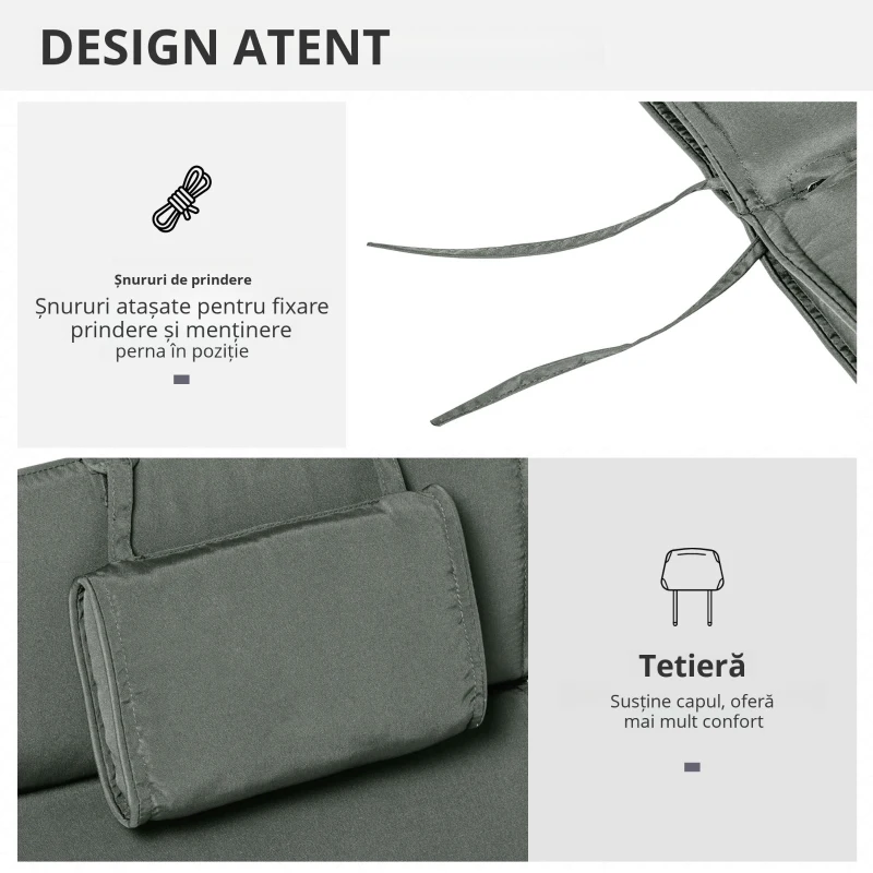 Outsunny Saltea pentru Sezlong Scaun pentru Soare de Gradina, Gri,198x53x5cm