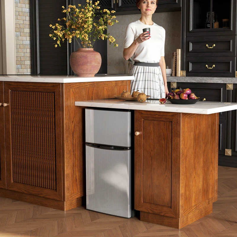 HOMCOM Réfrigérateur congélateur 88 L, petit réfrigérateur combiné avec portes réversibles et éclairage, 45,5x50x86,5cm, noir