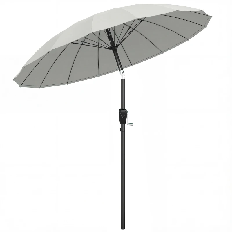 Outsunny 2 m Shanghai Garden Parasol Umbrella with 16 Fibreglass Ribs, Outdoor Parasol Sun Shade with Crank & Tilt, Light Grey