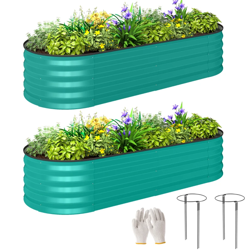 Outsunny Set of Two 150 x 60cm Steel Planters - Green