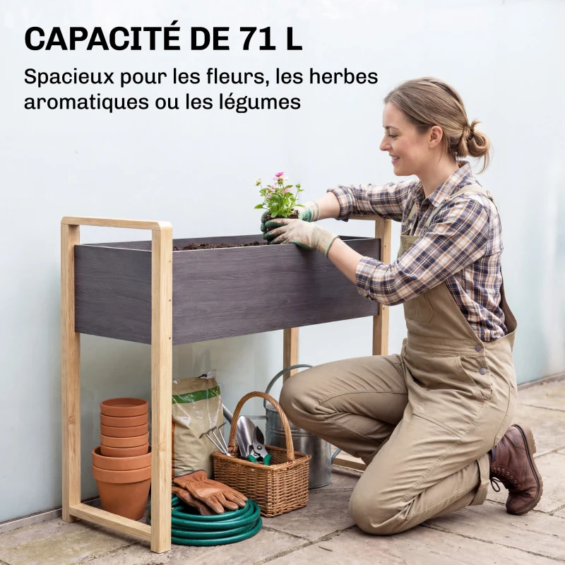 Outsunny Carré Potager avec pieds Lit de Jardin Surélevé 4 trous de drainage et Tissu non tissé,  98 x 37 x 90 cm, gris