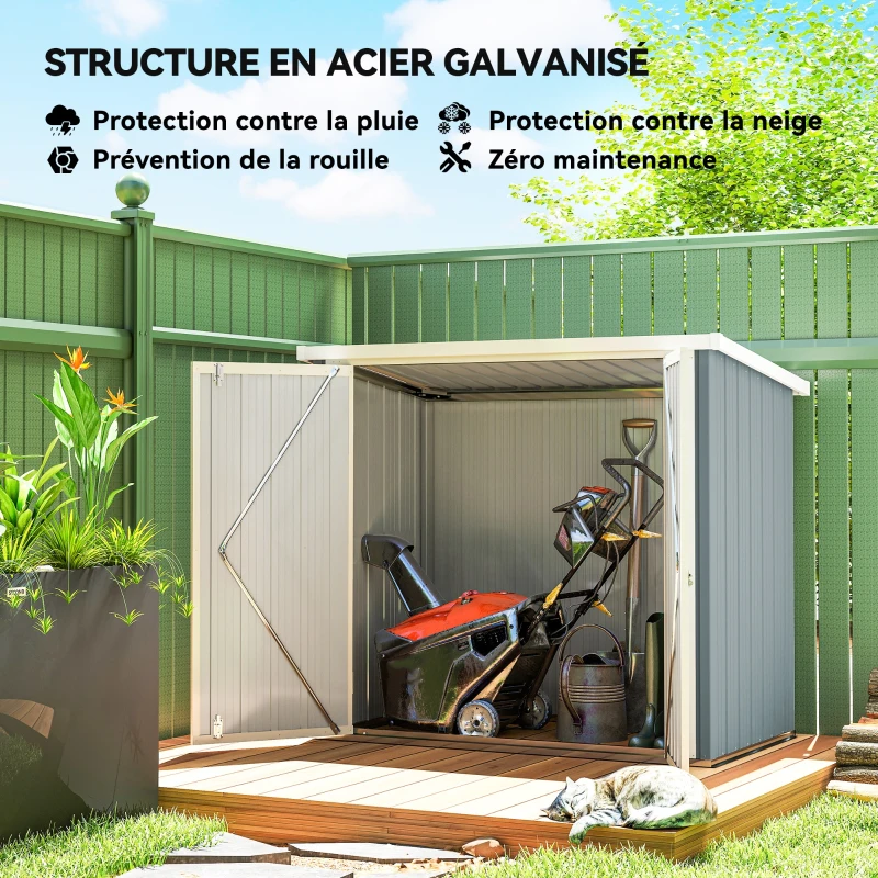 Outsunny Abri de Jardin cabane de jardin 1,09 m² 2 Portes verrouillables 147 x 86 x 134 cm tôle d'acier Gris clair Blanc