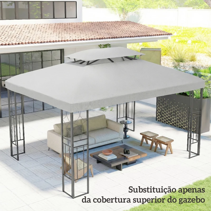 Outsunny Toldo de Substituição 4x3 m com Teto Duplo Orifícios de Drenagem e Proteção UV Apenas Toldo NÃO Inclui Estrutura Cinzento Claro