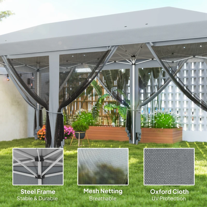 Outsunny 6 x 3m Pop Up Gazebo - Outdoor Canopy Shelter, Marquee Party Wedding Tent with 6 Mesh Walls and Carry Bag, Grey