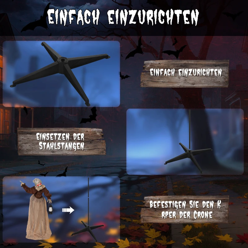 Outsunny 150 cm Halloween Dekoration Halloween Hexe mit LED-Lichter, Soundfunktion verstellbare Arme, Kopf(m-7)