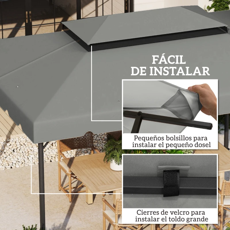 Outsunny Toldo de Recambio para Cenador 4x3 m Solo Tela con Doble Techo, 400x300 cm, Gris Claro