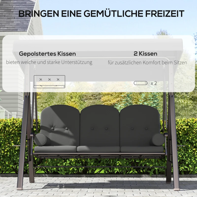 Outsunny Hollywoodschaukel 3-Sitzer Gartenschaukel mit Sonnendach Tablett Sitzauflage  bis 360kg Dunkelgrau