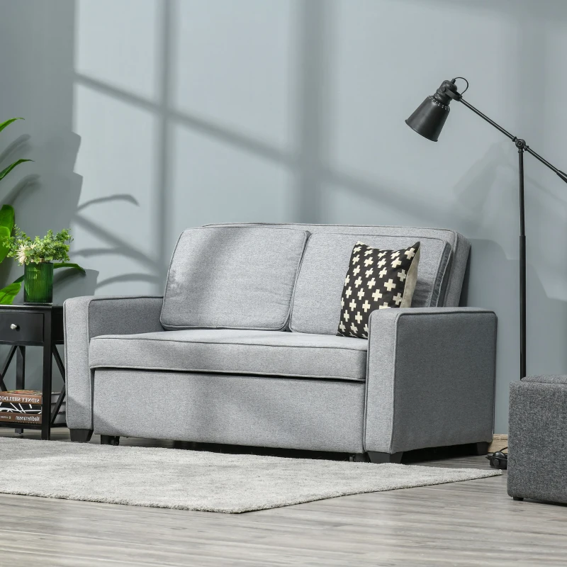 HOMCOM Divano Letto a 1 Piazza in Tessuto, Seduta 2 Posti e Schienale a 3 Reclinazioni, 154x87x89 cm, Grigio
