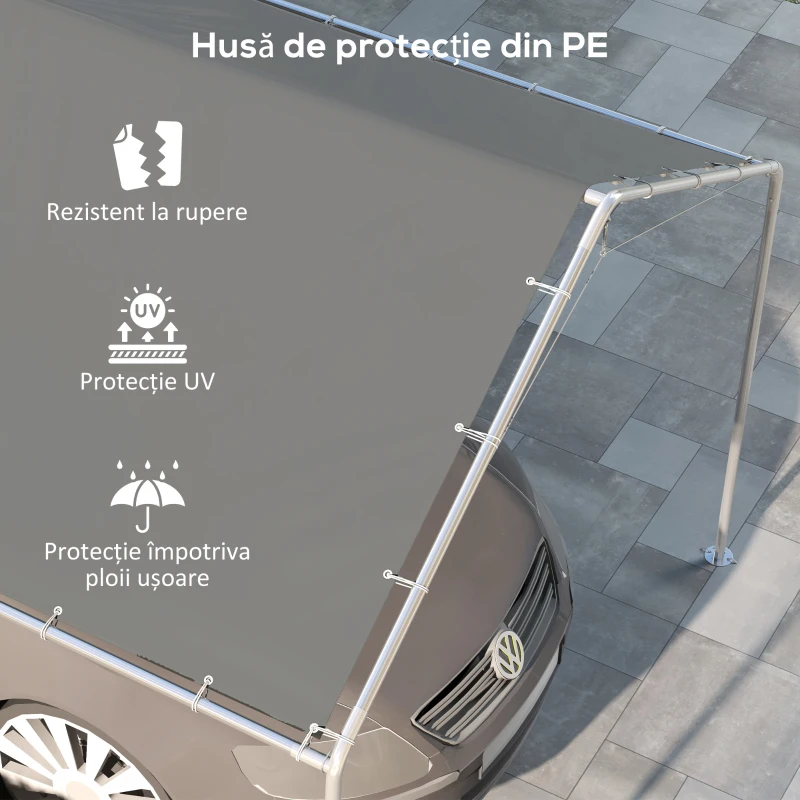 Outsunny Acoperiș de Carport 10 x 20ft, Prelată Rezistentă la UV cu Corzi Elastice, Gri Închis