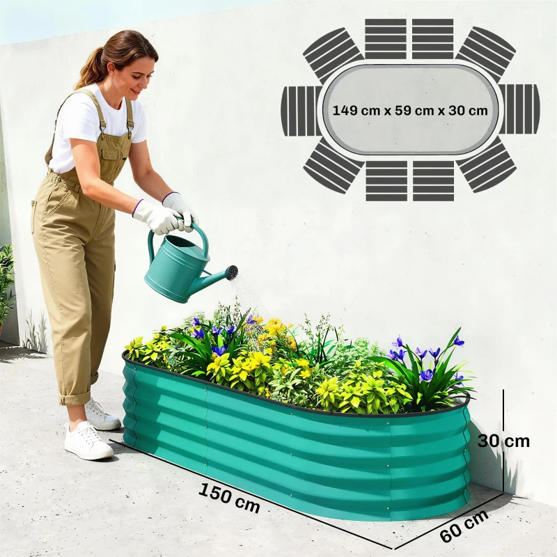 Outsunny Set of Two 150 x 60cm Steel Planters - Green