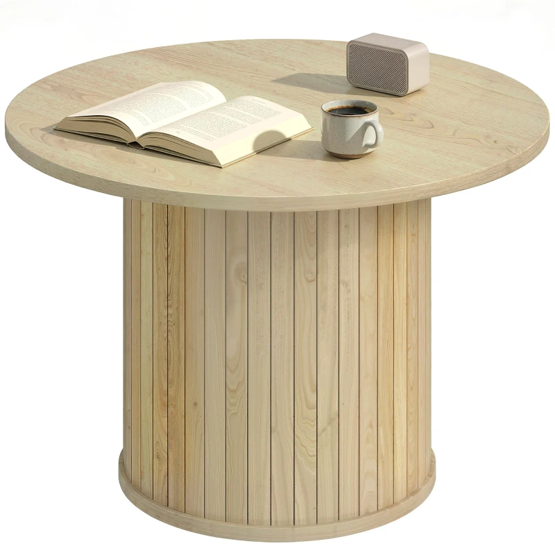HOMCOM Table basse ronde avec base à colonne à lattes pour salon chambre Ø60x40 cm bois naturel
