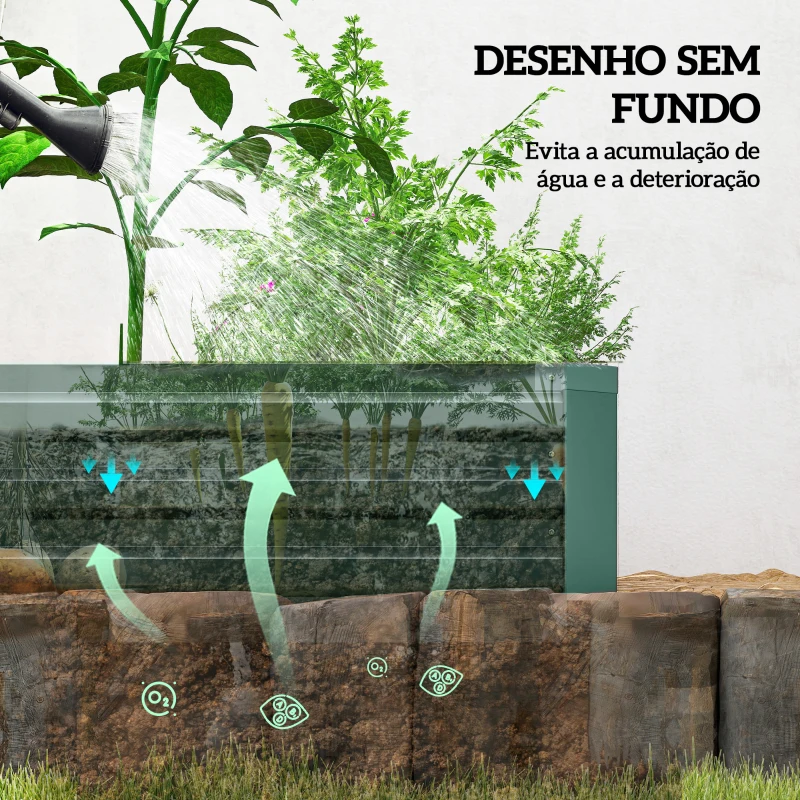 Outsunny Floreira Exterior Grande Retangular em Aço Galvanizadocom Base Aberta 240x60x30 cm Verde