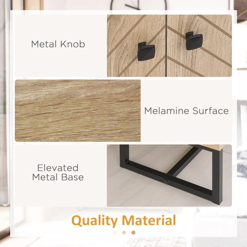 HOMCOM Storage Cabinet, Kitchen Cupboard with Chevron Double Doors, Adjustable Shelf and Metal Frame