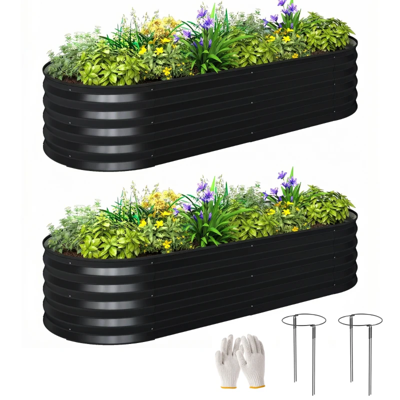 Outsunny Set of Two 150 x 60cm Steel Planters - Dark Grey