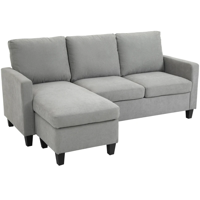 HOMCOM Ecksofa, 3-Sitzer-Sofa mit Kissen, Eckcouch, L-Form Couch, Stoffbezug, Grau(m-10)