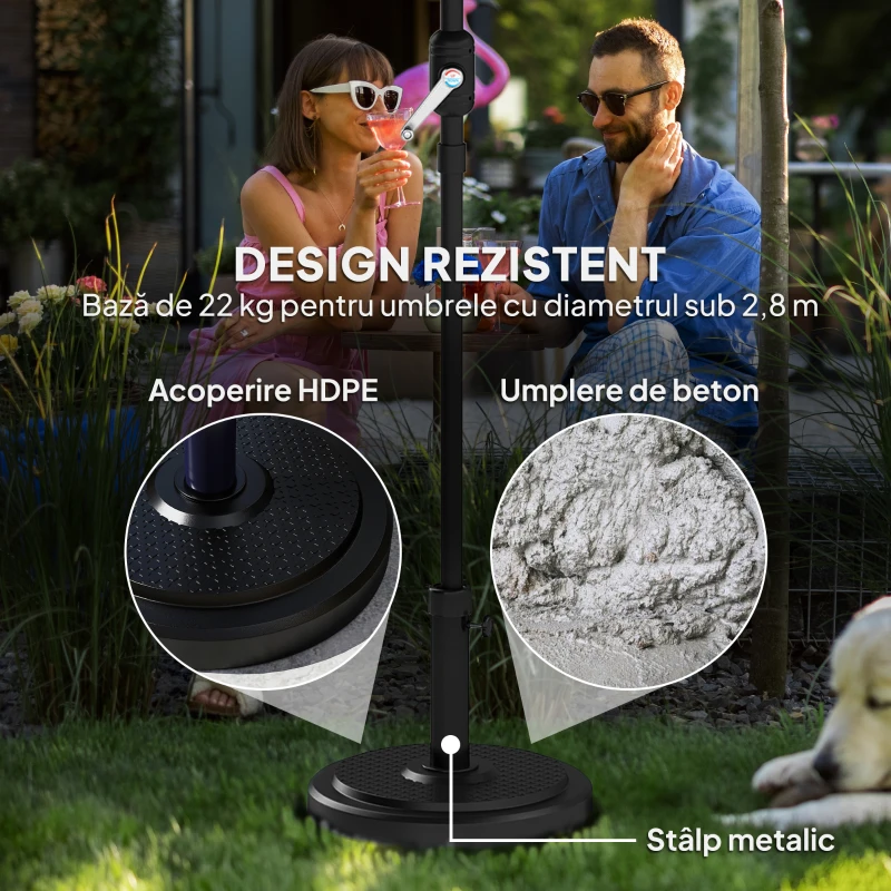 Outsunny Baza pentru Umbrela de Soare, Compatibila cu Stalpi de 38 sau 48 mm, Ø48x38.5 cm, Negru