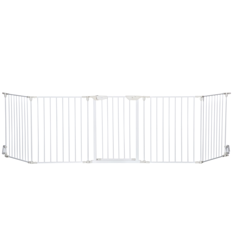 PawHut Pet Safety Gate 5-Panel Playpen Fireplace Christmas Tree Metal Fence Stair Barrier Room Divider with Walk Through(m-11)