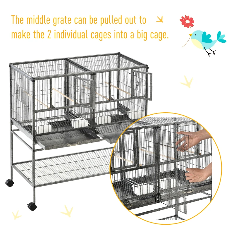 PawHut Wide Large Metal Bird Cage, Grey