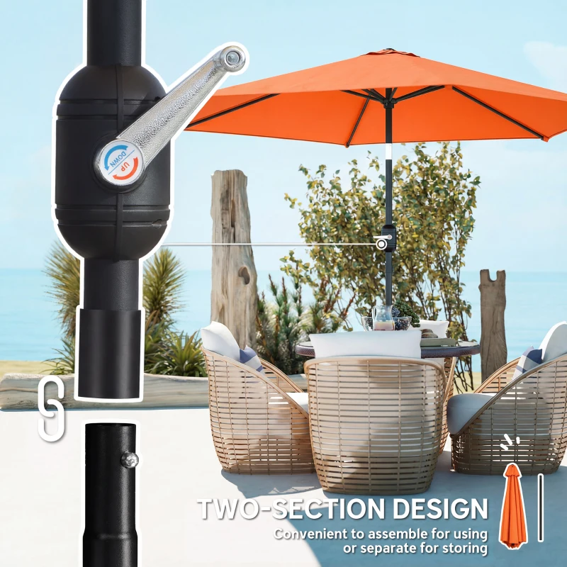 Outsunny 2.6 m Garden Parasol Umbrella with Aluminium Pole, Outdoor Patio Umbrella with Tilt and Crank, Vent, Orange