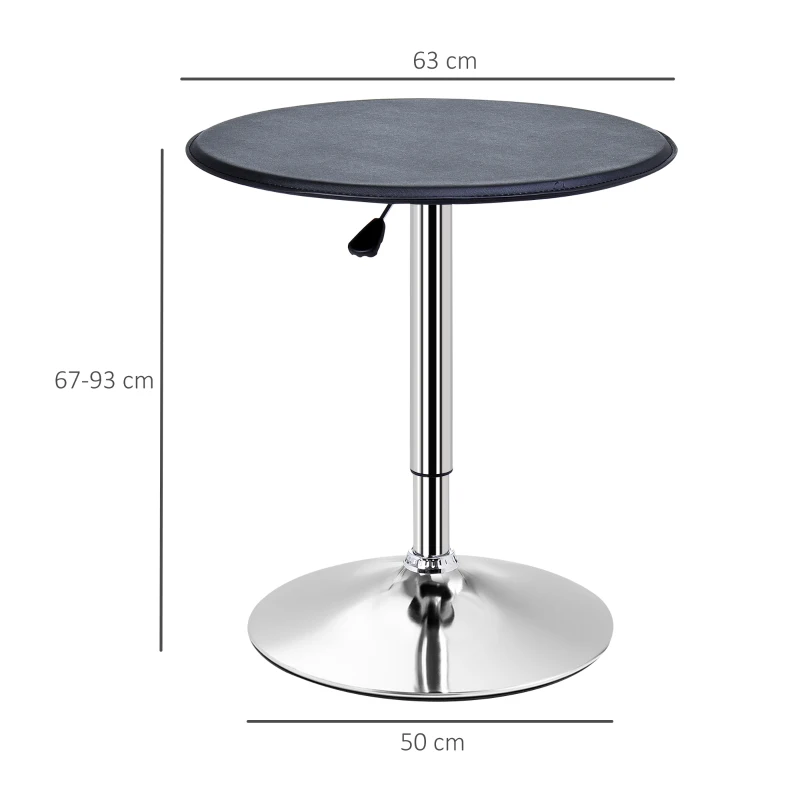 HOMCOM Adjustable Round Bistro Bar Table with PVC Leather Top Steel Base Home Kitchen Dining Desk  Black
