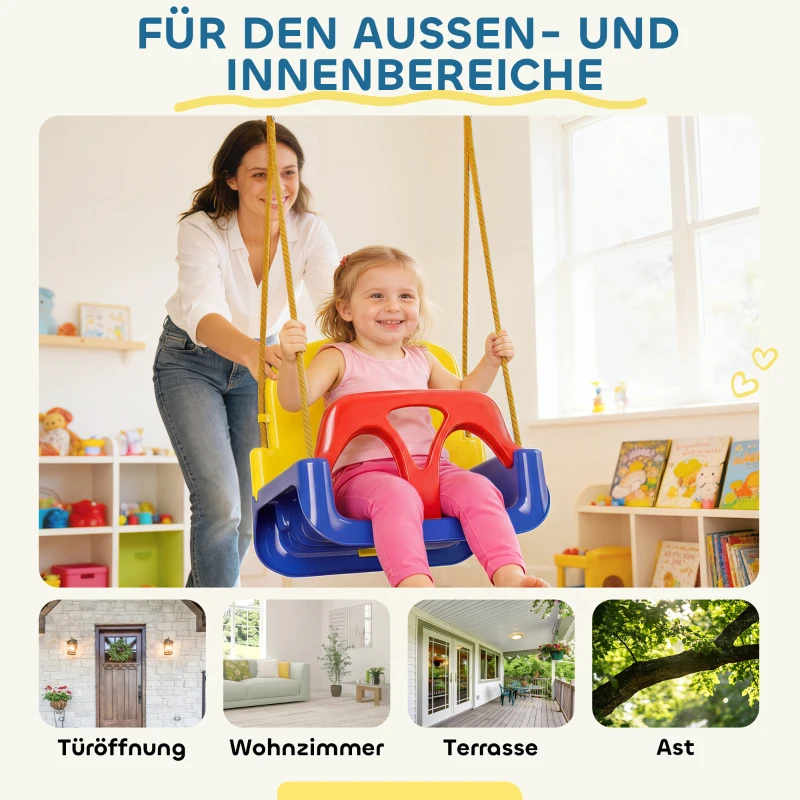 Outsunny Babyschaukel 3 in 1 verstellbar Kinderschaukel mit Rückenlehne, Anschnallgurt, für Kinder von 9-36 Monaten, Dunkelblau