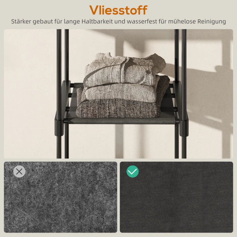 HOMCOM Stoffschrank Kleiderschrank mit Kleiderstange, Ablagen, für Schlafzimmer, Ankleidezimmer, 111 x 43 x 185 cm, Schwarz