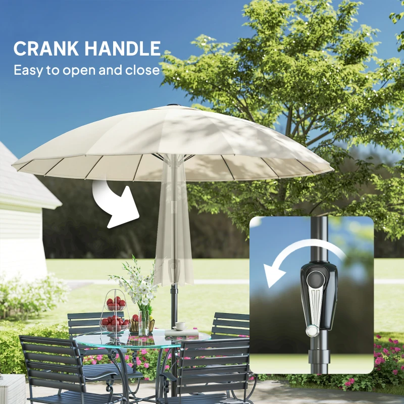 Outsunny 2 m Shanghai Garden Parasol Umbrella with 16 Fibreglass Ribs, Outdoor Parasol Sun Shade with Crank & Tilt, Cream White